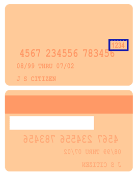 Location of Security Numbers on American Express Credit Card
