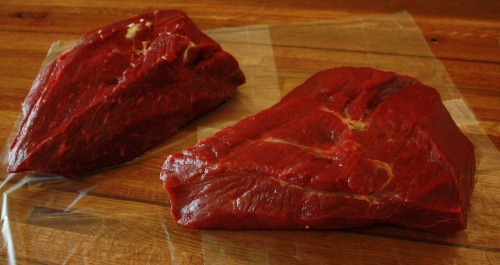 2 pieces of Beef Top Round used to make Beef Jerky.  Click on the photo to enlarge.