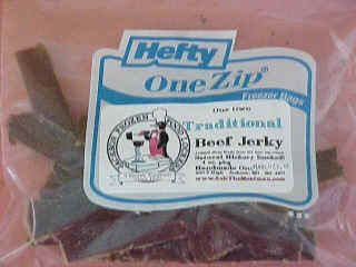 Our Own Hickory Smoked Beef Jerky:  Available in Traditional, Cajun, Black Pepper, Bar-B-Q, Smokin' Hot, Flamin' Hot, Caribbean, Teriyaki, Hot Teriyaki and Mesquite